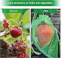Vista 3 de 100 bolsas de protección de frutas verdes de 6 x 8 pulgadas, bolsas de malla para frutas con cordón, bolsa de malla para proteger las plantas