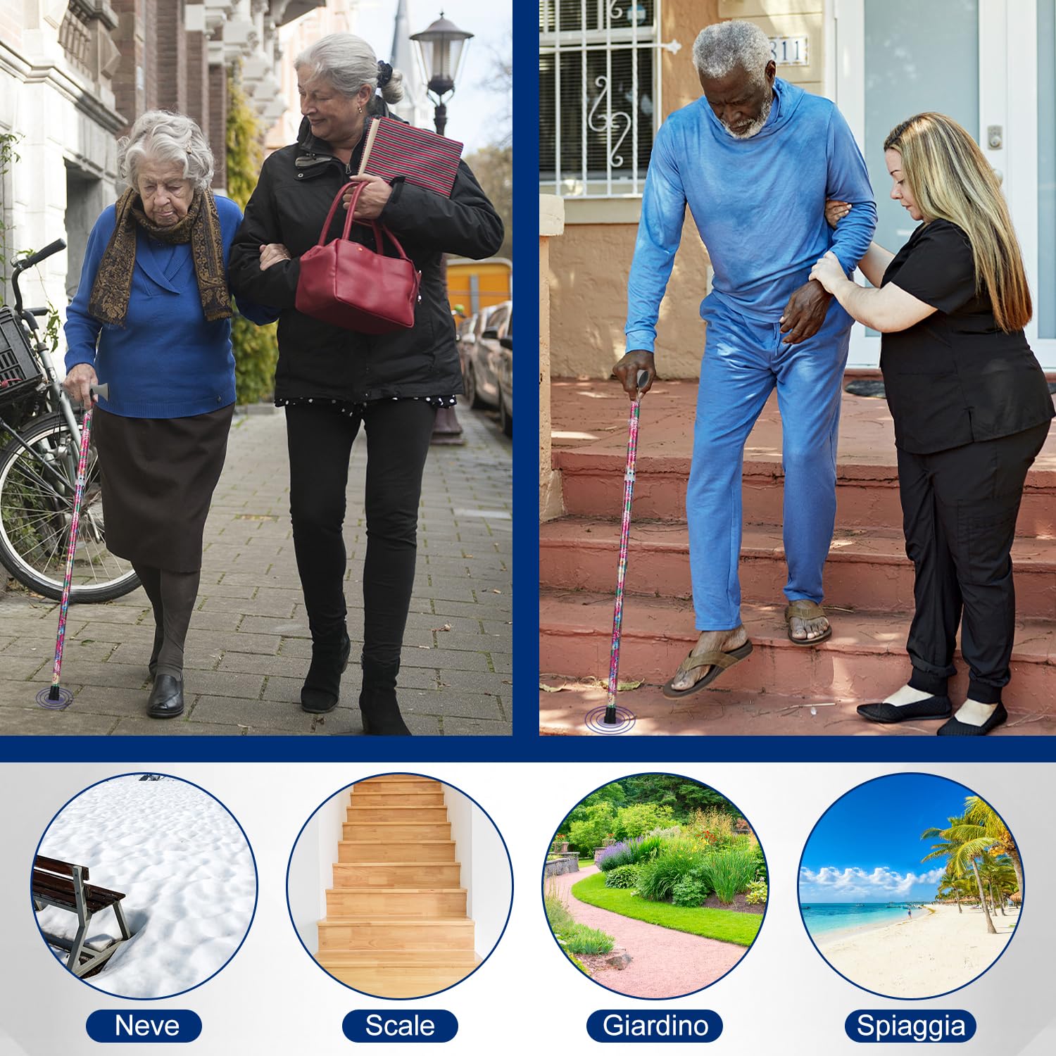 supregear Bastone da Passeggio Pieghevole, Altezza Regolabile, Leggero e Portatile con Impugnatura Morbida, Ausilio per Camminare per Anziani, Disabili, Uomo Donna