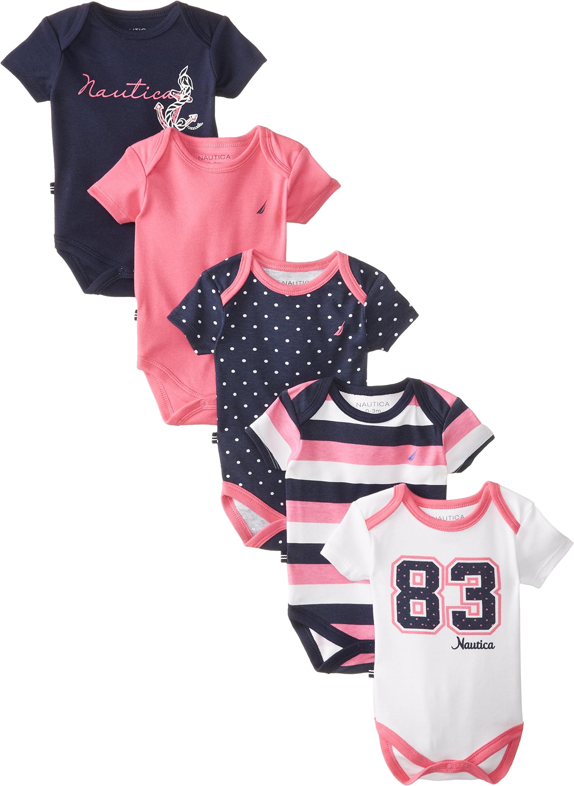 Nautica Baby-Girls Newborn Five-Pack Assorted Bodysuits