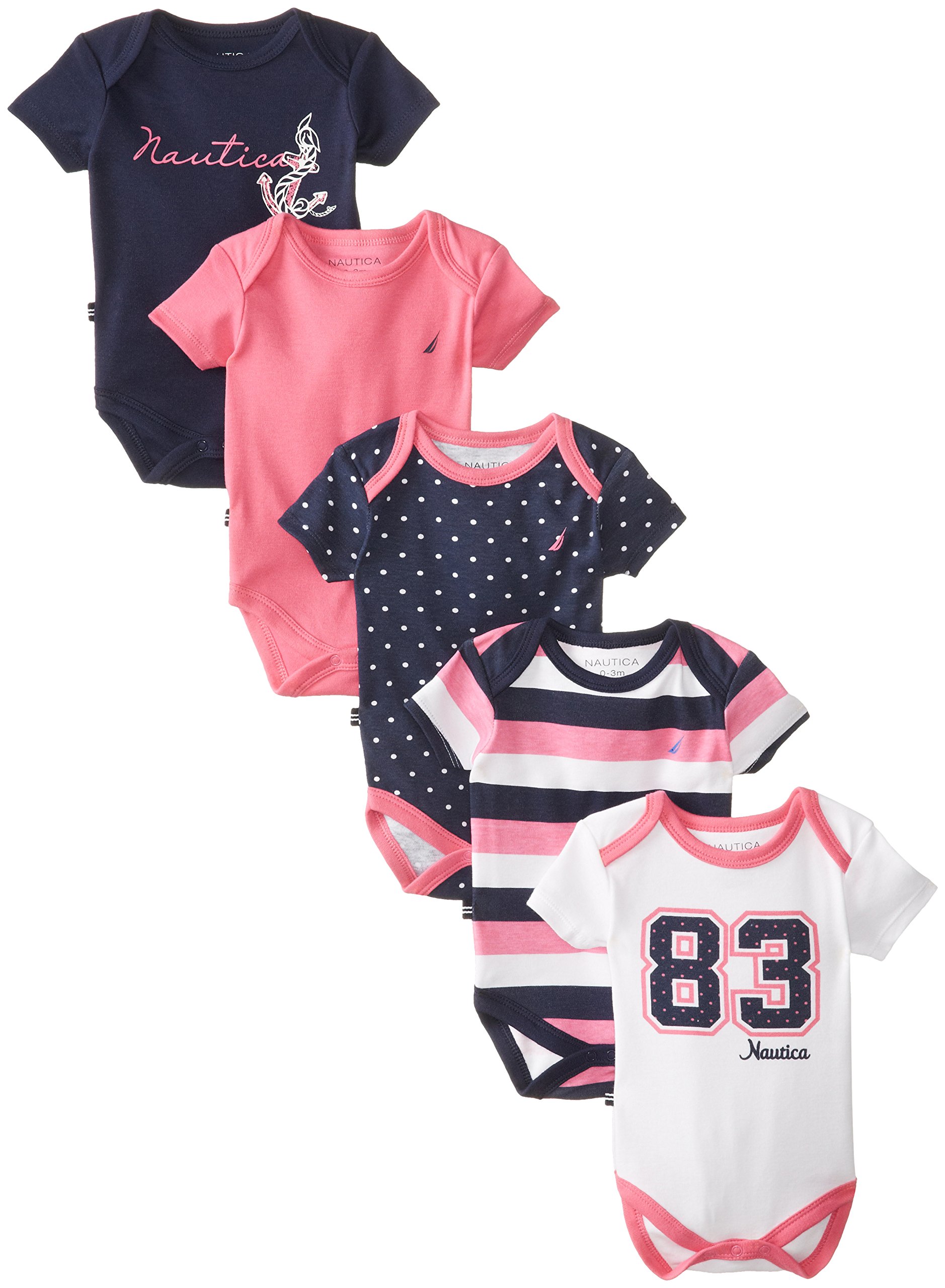 Nautica Baby-Girls Newborn Five-Pack Assorted Bodysuits