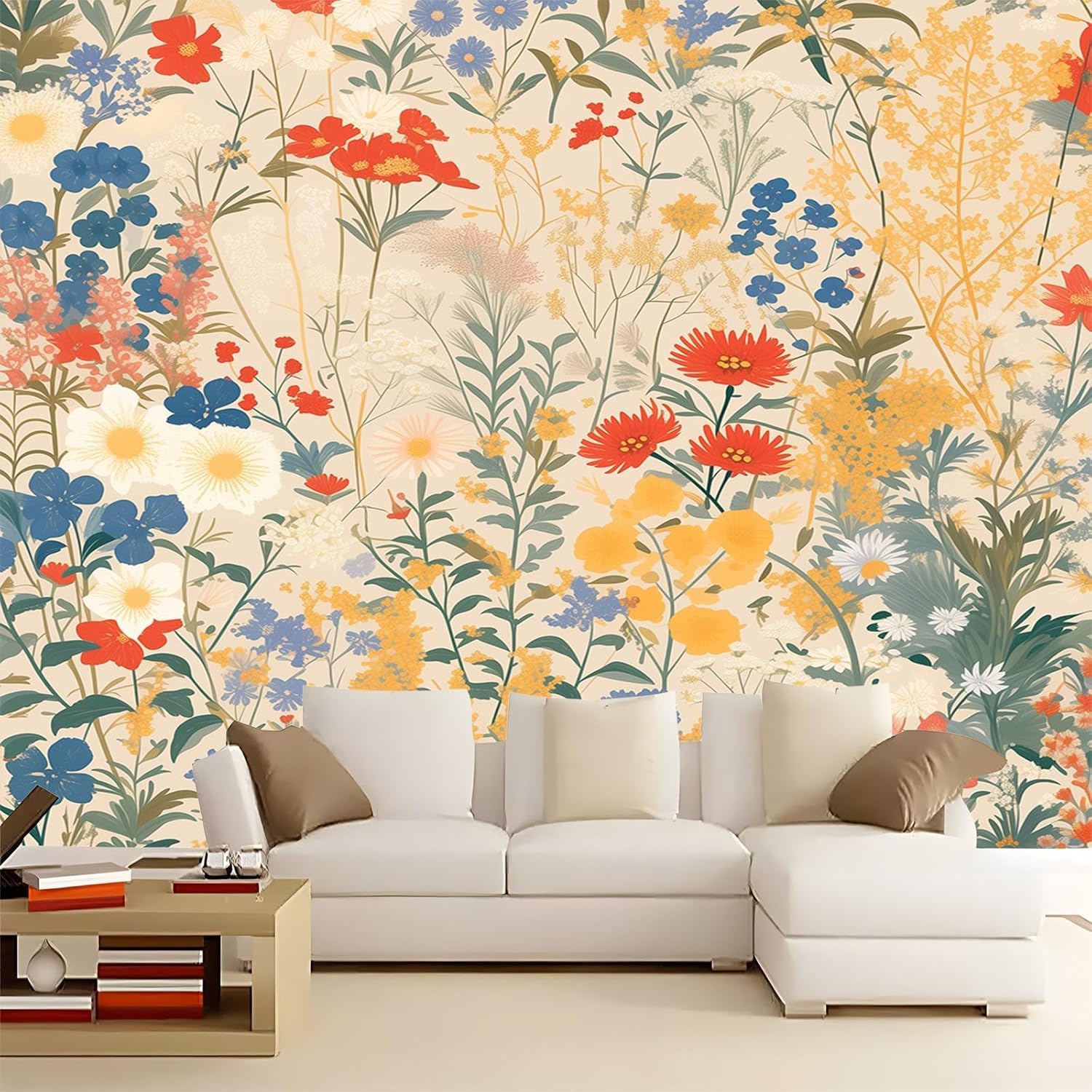 Carta da parati murale con fiori colorati,colori vivaci e facili da pulire,perfetti per casa e ufficio