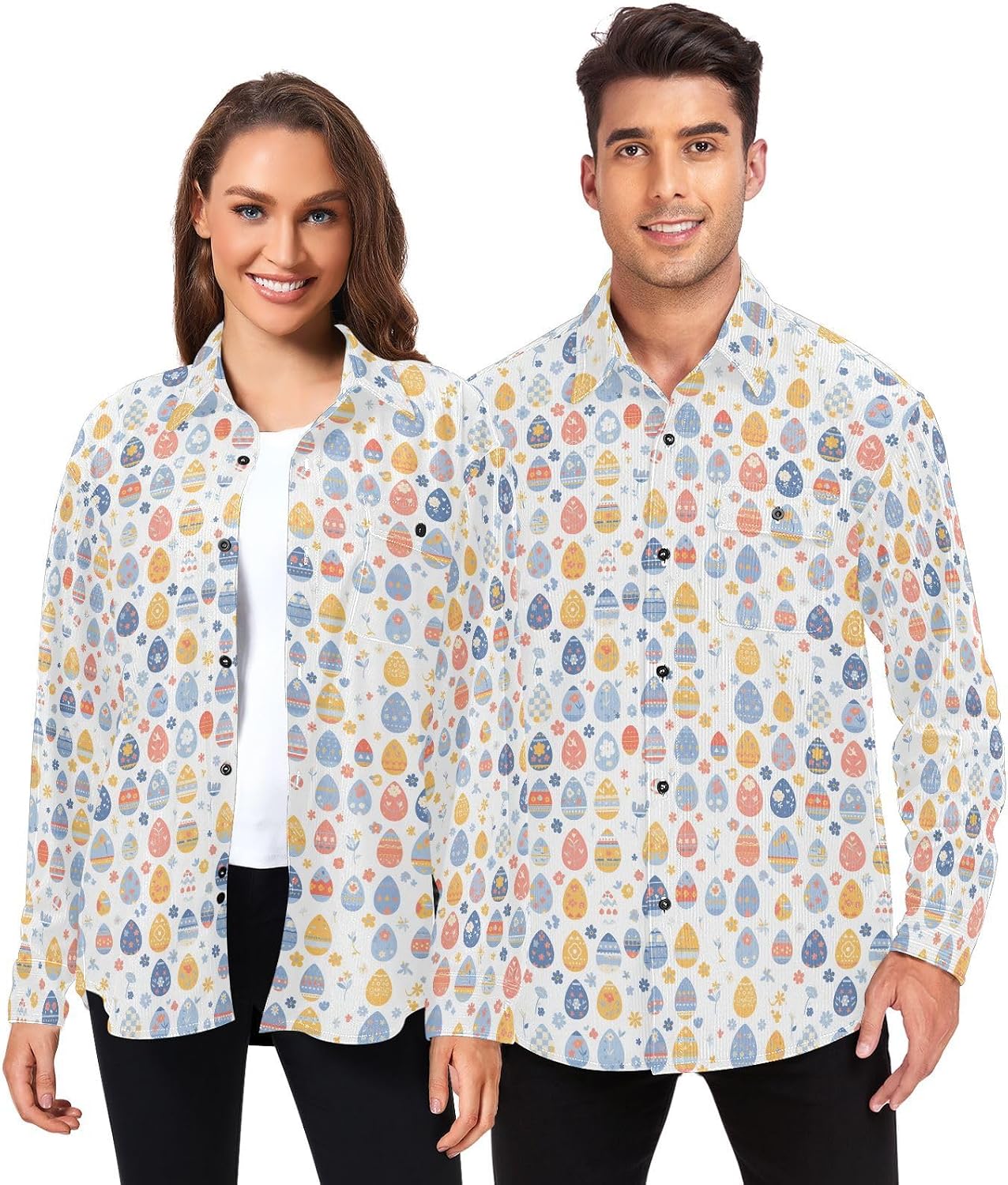 KLL Easter Eggs Pattern Holidays Men Women Slim Fit Rugby Shirts Outdoor Long Sleeve Work Outfits