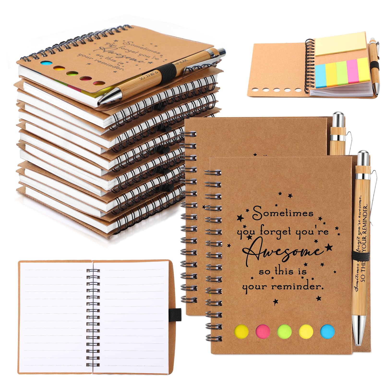 Chuangdi 10 Sets Employee Appreciation Gifts Inspirational Notebook Journal with Sticky Notepad Bamboo Pen Bulk Thank You Gifts for Teacher Staff Team