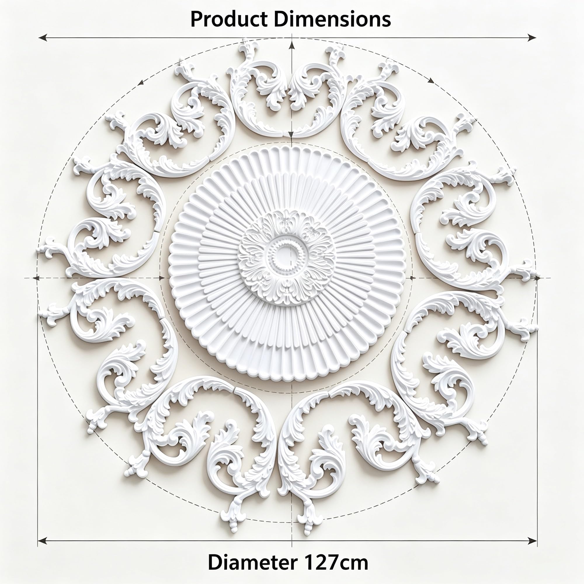 127cm Rosone Lampadario Soffitto Bianco Polistirolo Decorativo | Medaglione del Ventilatore Rotonda Moderno per Pareti Portalampada