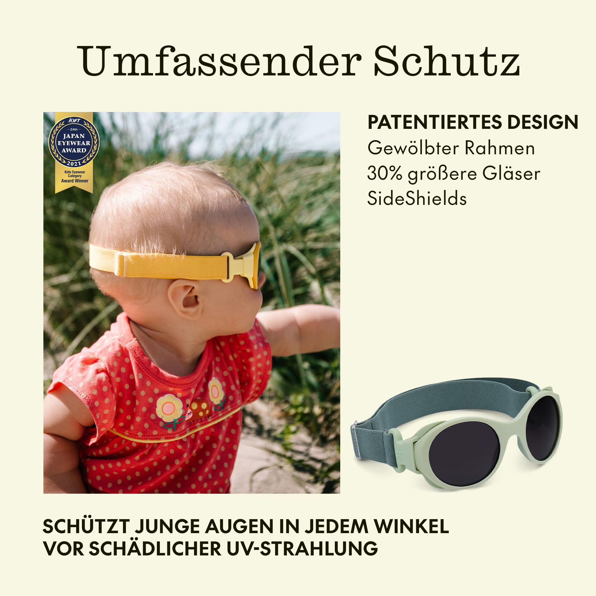 MOKKI 2x Sonnenbrille für 1-5 Jahre, Blaulichtfilter, polarisiert, flexibel, upgraded UV420, Kopfband, größe Gläser, schraubenfrei, weich, für Ski, Strand & Sport, Baby und Kinder, Click & Change