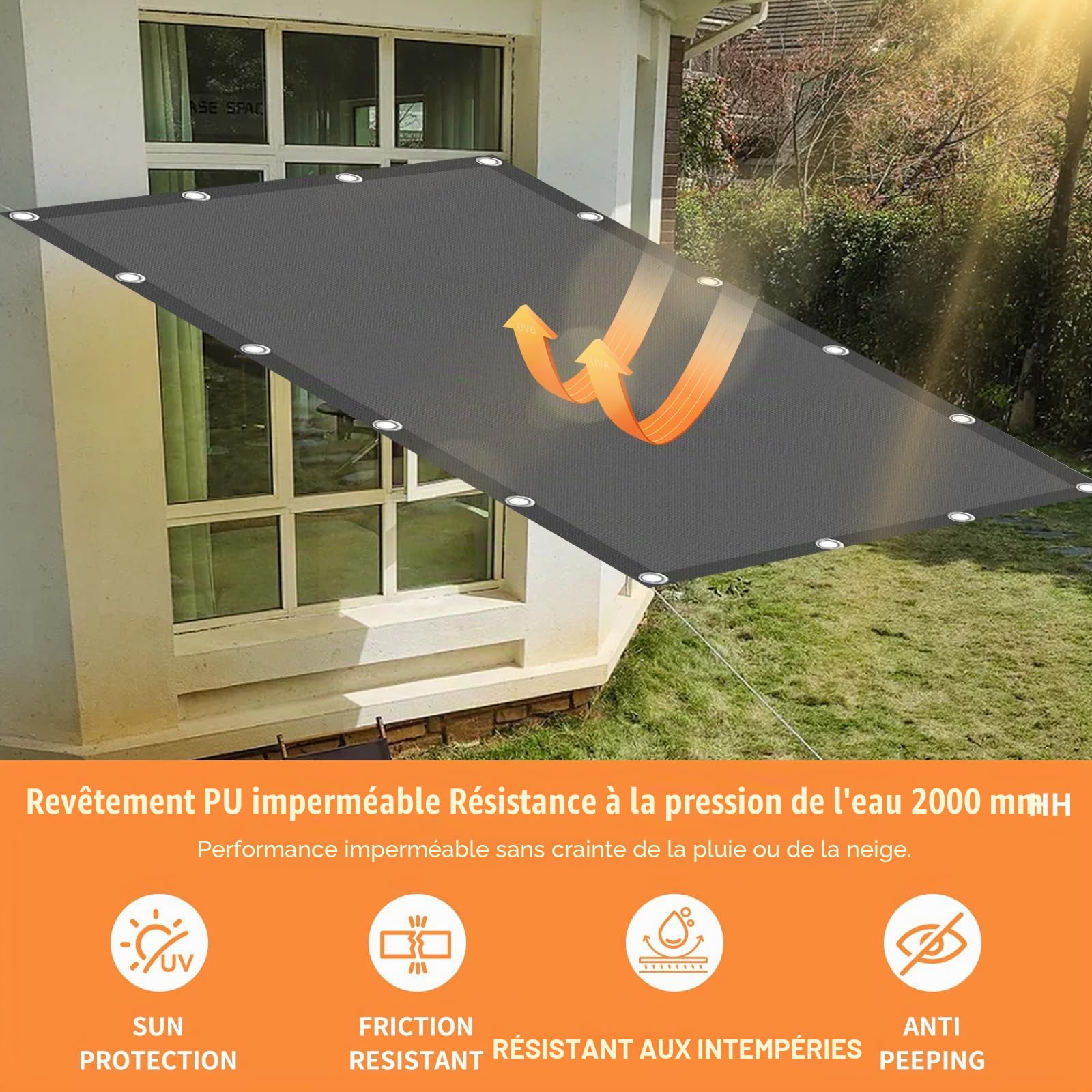 Voile D'Ombrage Rectangulaire,Voile D'ombrage Imperméable Rectangulaire 2x3m,Toile Ombrage Imperméable,Voile Dombrage Rrectangulaire,Filet Dombrage Rectangle,pour Jardin,Terrasse,Camping,Balcon