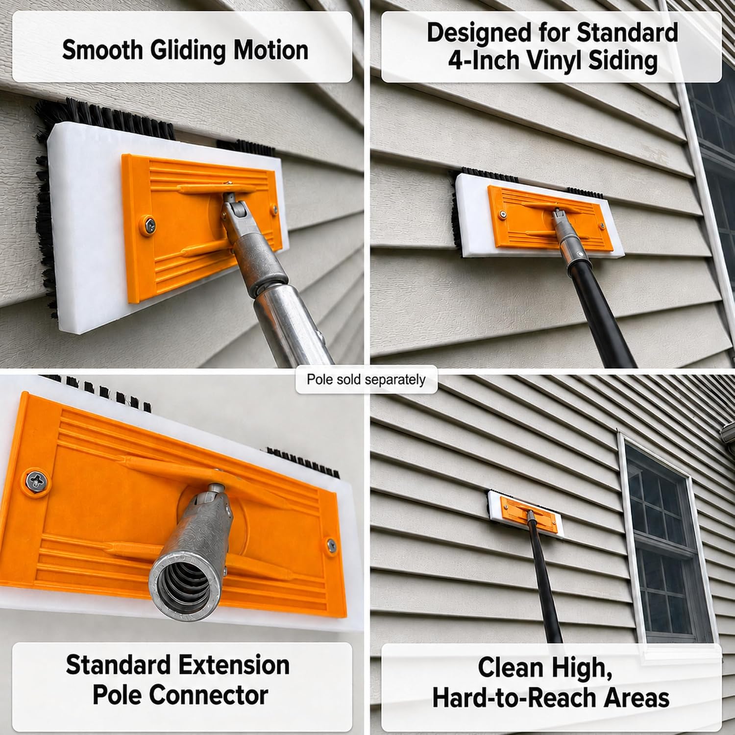 VineSide Vinyl Siding Brush Exterior House Cleaner Fits Extension Poles