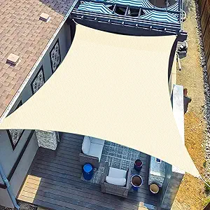 SUNLAX Sun Shade Sail, 12'x16' Beige Rectangle Canopy Shades for Outdoor Patio Pergola Cover Sunshade Sails UV Blocking Canovas Covers