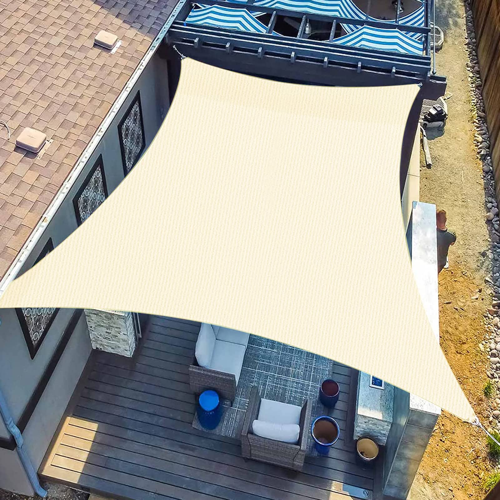 SUNLAX Sun Shade Sail, 16'5''x 16'5'' Beige Square Canopy Shades for