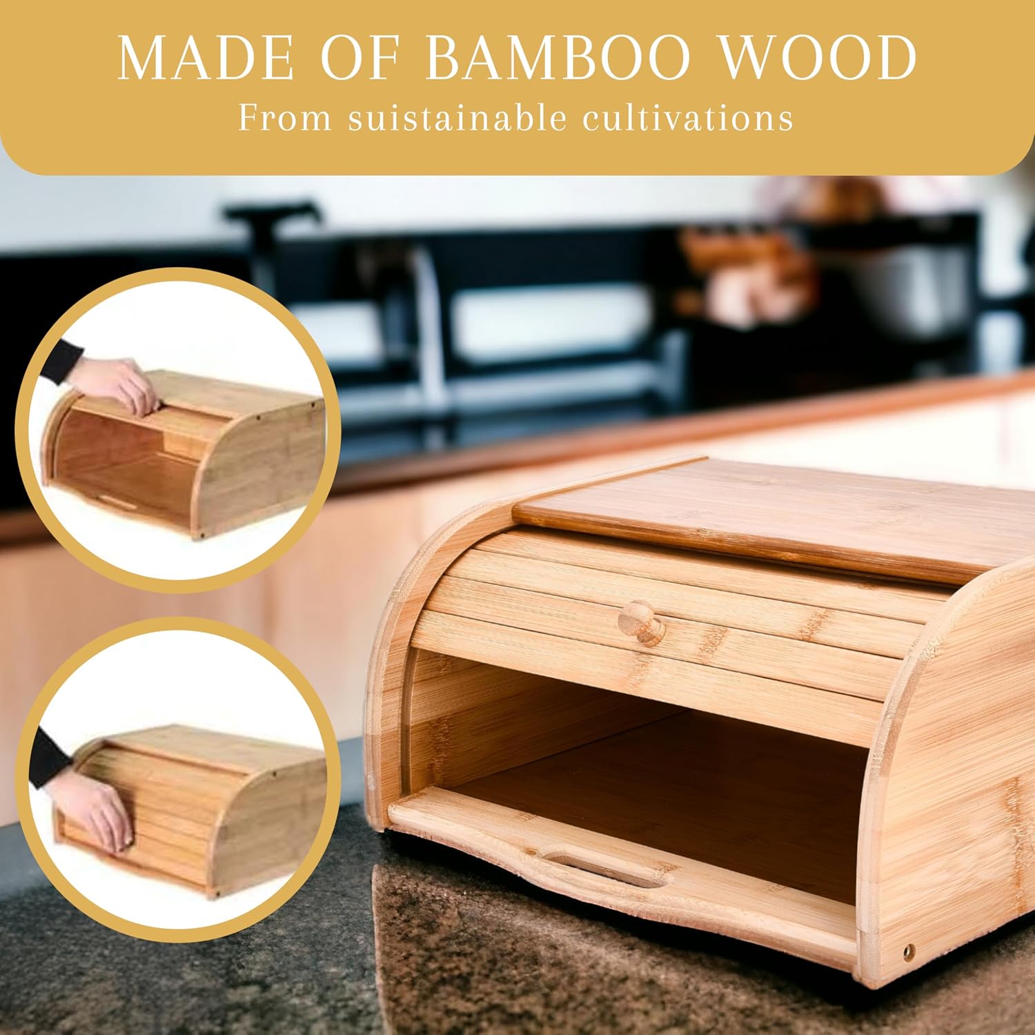 2 Lb. Depot Breadbox for Kitchen Countertop - Vintage-Style Bamboo Bread Box Wood - Japanese Bread Box - Bread Cabinet for Kitchen Counter - Bread Bin - 17'' x 10'' x 7''