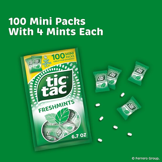 Tic Tac Freshmints, Bolsa con 100 Paquetes Mini (4 Mentas cada uno), 6.7 oz miniatura 8