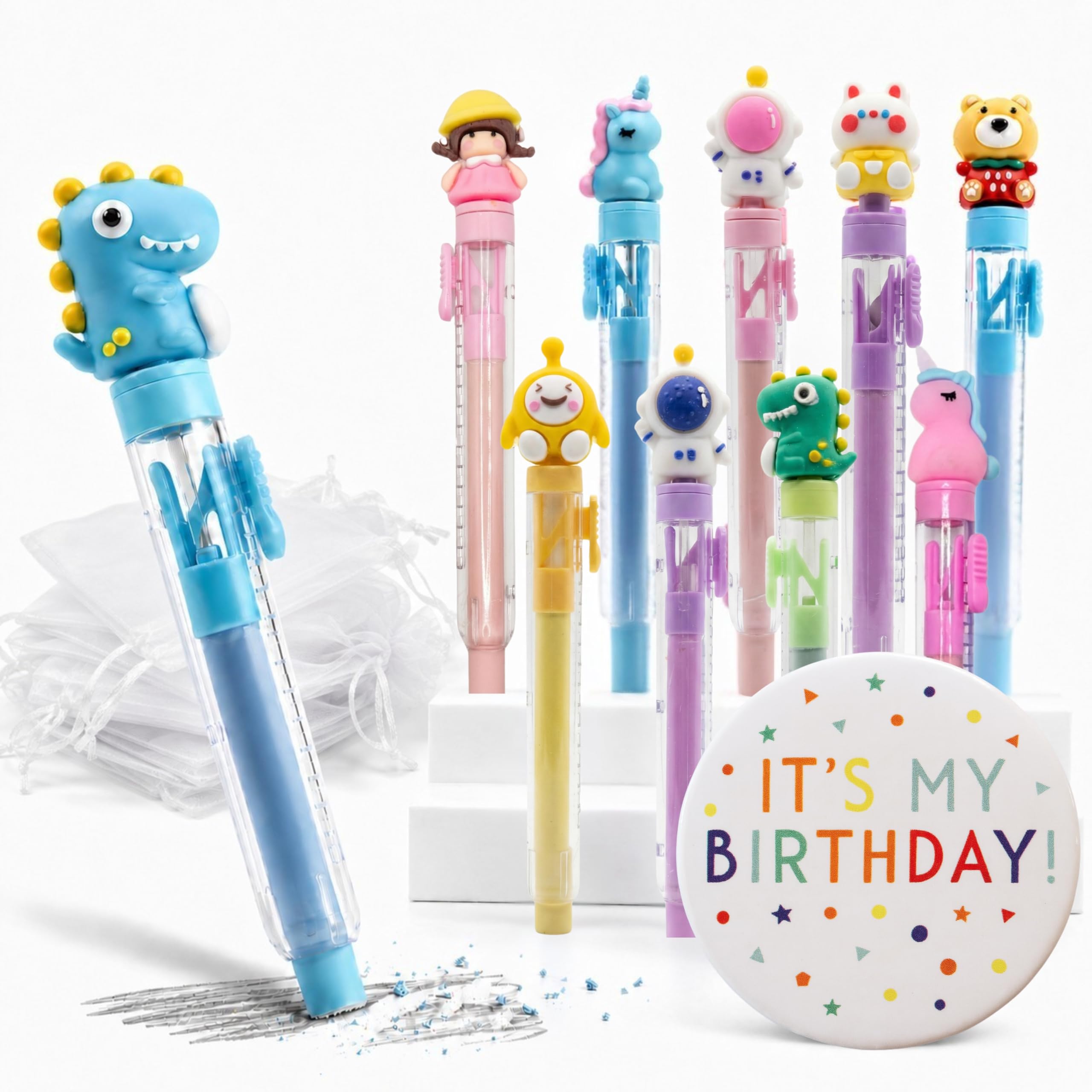 KeKo Pack 30 Gomas de Borrar Divertidas, 30 Bolsas,1 Chapa Cumpleañera, Pack Regalos Cumpleaños Niños Colegio, Detalles Cumpleaños Niños Infantil, Regalos Alumnos Primaria, Relleno Piñata Infantil