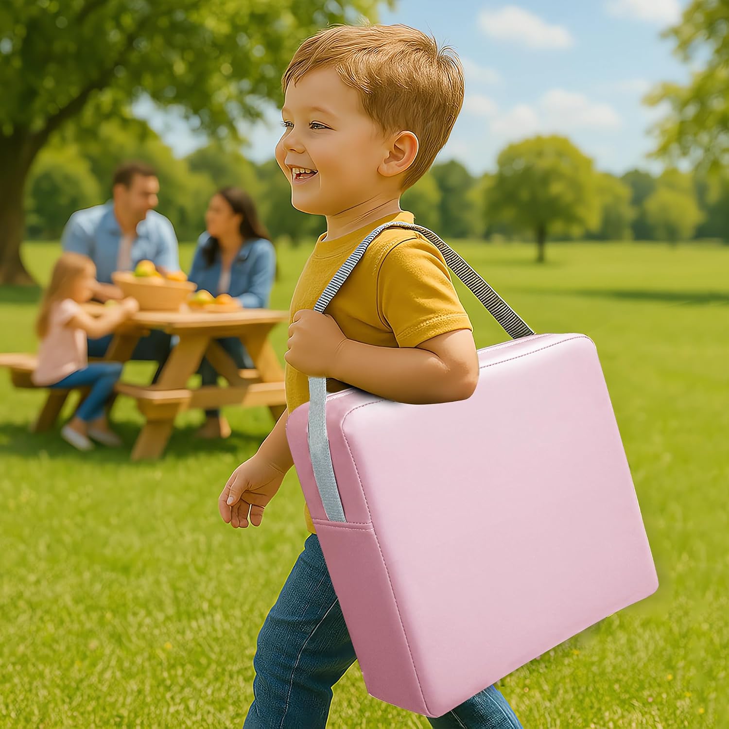Eiury Booster Seat for Kitchen Chair, Toddler Booster Seat for Dining Table, Waterproof PU Leather Kids Seat Cushion with Adjustable Straps, Non-Slip Bottom, Wipeable Seat Pad,Pink