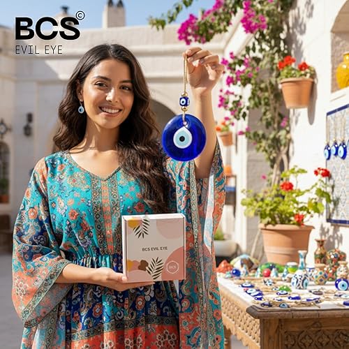 Miniatura 2 de BCS Decoración de pared extragrande contra el mal de ojo de 5.2 pulgadas, cristal azul turco, griego, amuleto de nazar de buena suerte y protección,