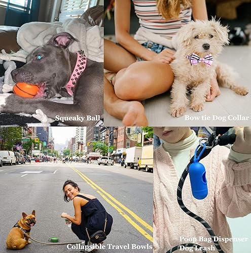 Miniatura 3 de TEEMERRYCA Kit de iniciación para cachorros de color rosa para perros pequeños, incluye cuencos de alimentación, collar de lazo, manta, juguetes