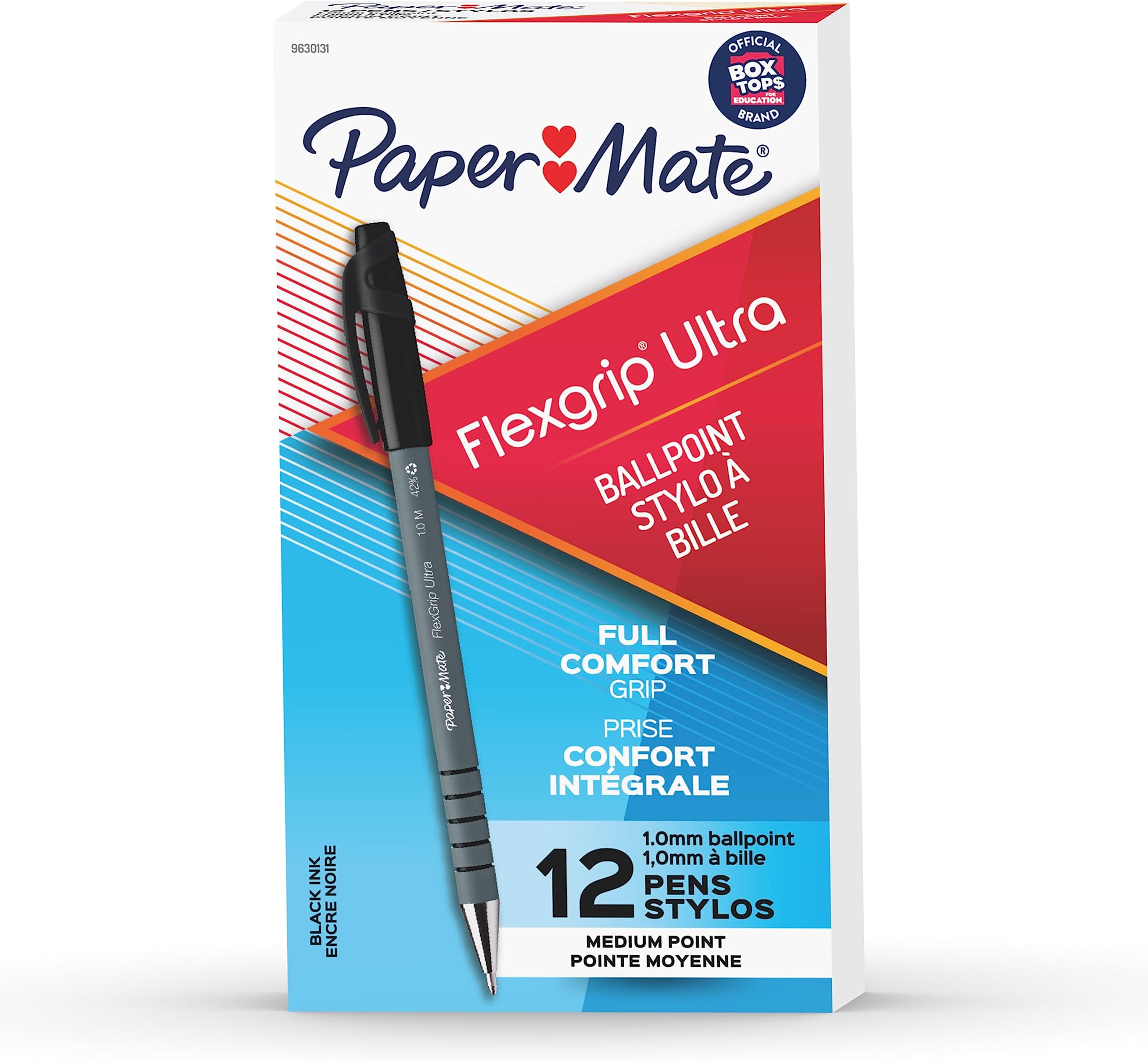 Paper Mate Flexgrip Ultra Stick Medium Point Ballpoint Pen, 12 Black Ink Pens (9630131)