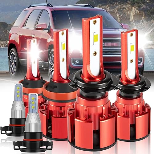 OBNDVU Compatible con luces LED GMC Acadia 2007-2012, 500% de brillo H7+H11, haz alto y bajo, luces antiniebla LED 5202, 6500K blanco 36000LM H7 H11