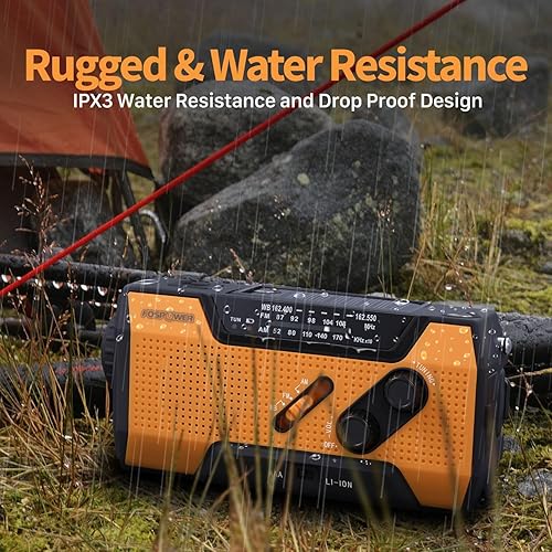 Vista 6 de FosPower NOAA Emergency Weather Radio A1 7400mWh Portable Power Bank, AM/FM, USB/Solar/Hand Crank Charging, Battery Operated, SOS Alarm & Flashlight