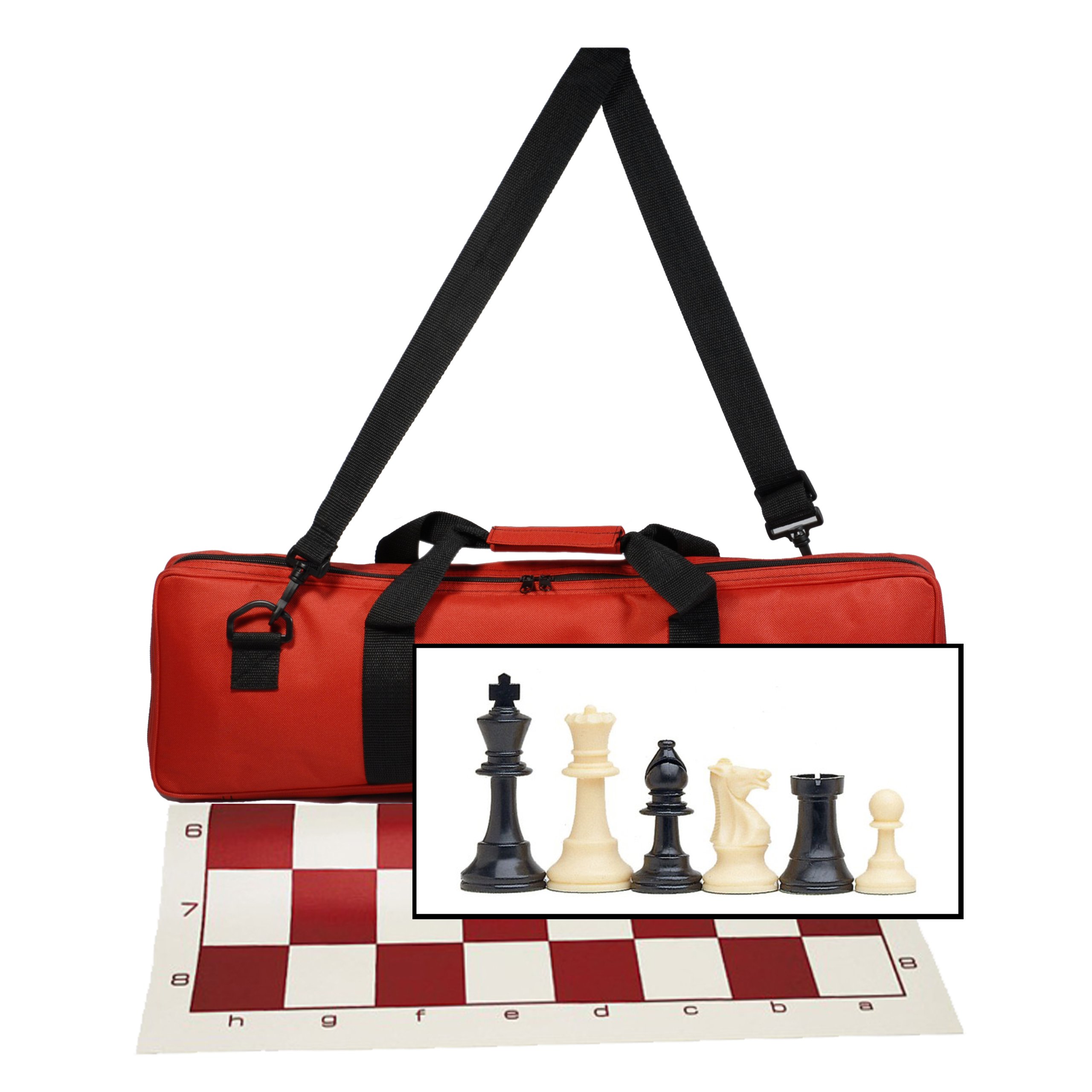 WE Games Deluxe Tournament Chess Set with Red Canvas Bag with Heavy Weighted Staunton Chess Pieces - 3.75 Inch King