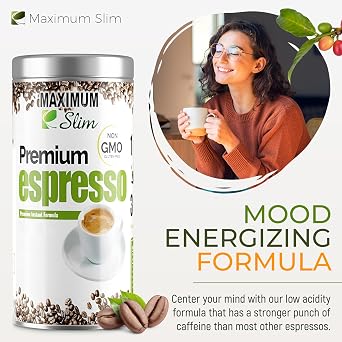 Maximum Slim Premio Instant Espresso Powder Bold & Rich Flavor 100% Arabica Beans - Non-GMO, Gluten-Free Premium Medium Roast Coffee 14.1 oz Resealable Jar Cafe Instantaneo