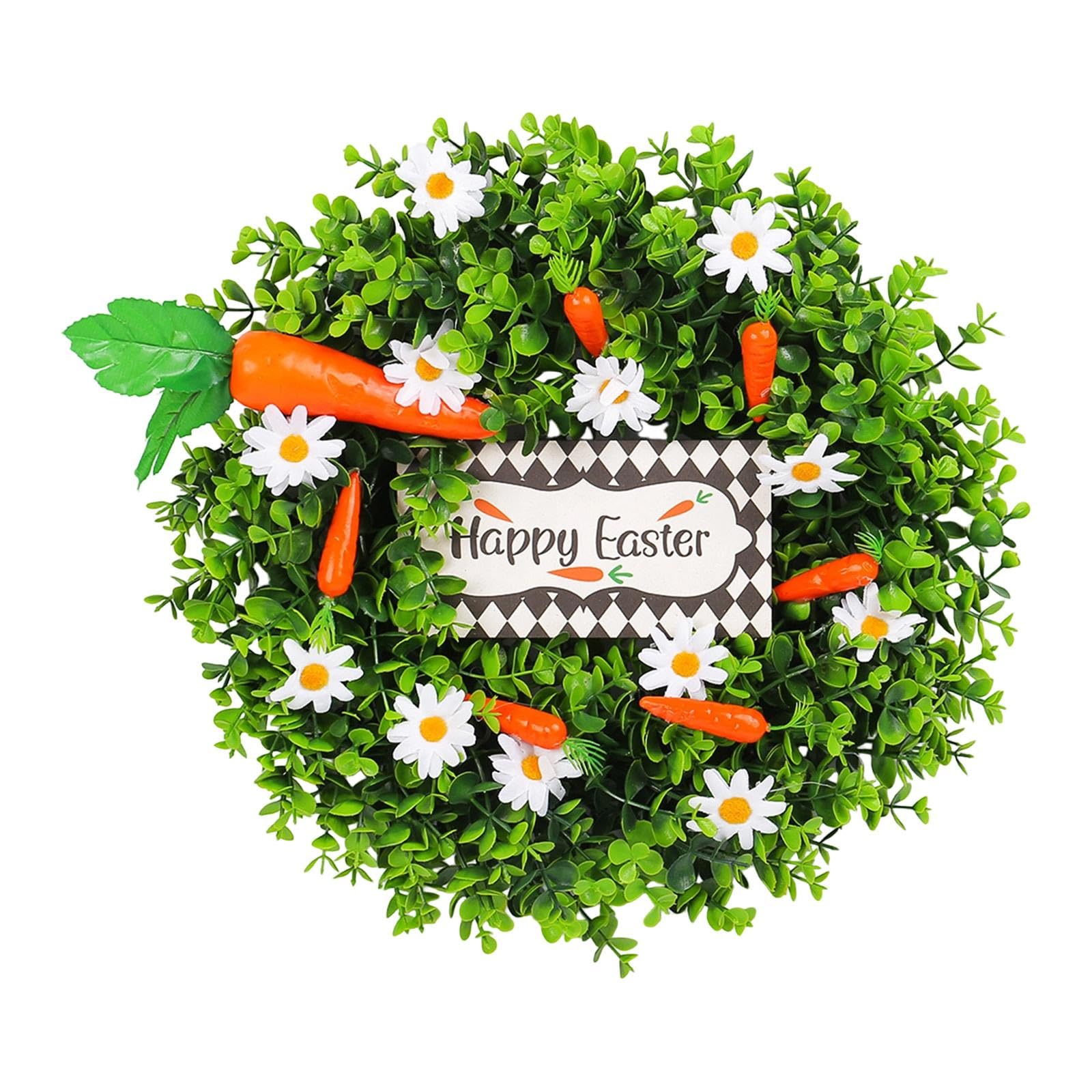 Couronne de Carottes de Pâques, Fleurs Artificielles pour Porte D'entrée, Panneau « » pour Les Fêtes