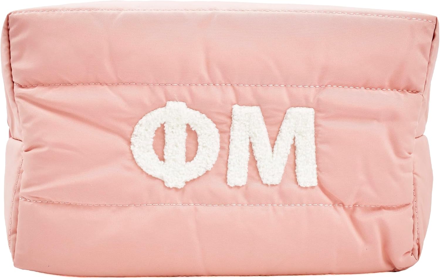 Sorority Shop Phi Mu Makeup Bag - Puffer Style with Sorority Letters, Travel Cosmetic Bag with Zipper Closure, Perfect Phi Mu Sorority Gifts for Women