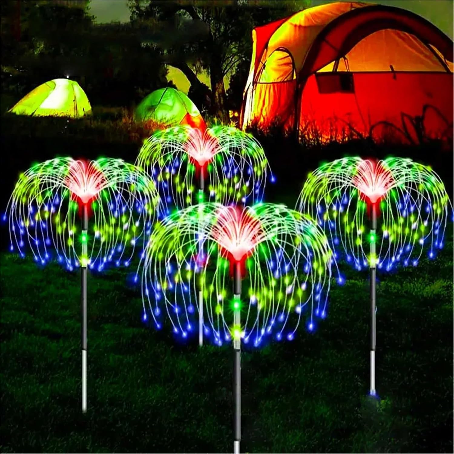 Solar Outdoor Restored Patio Solar Fireworks LED Lights Luminous Sensor Outdoor Powered Lawn Decoration for Landscape Sidewalk(200LED,Multicolor_2PCS)
