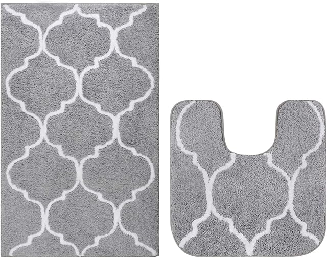 Homcomodar 2 Piece Bath Rugs Set Microfiber Washable Bath Mats with Contour Toilet Rug U-shaped for Bathroom(Grey)