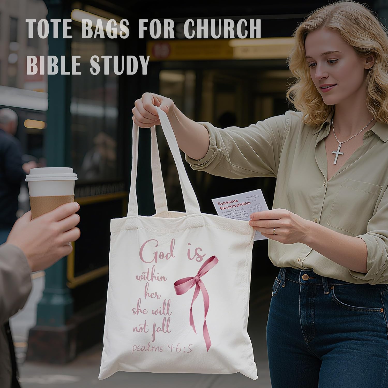 Christian Bible Verse Tote for Women, Faith-Inspired Reusable Canvas Gift for Church & Daily Use - Image 2