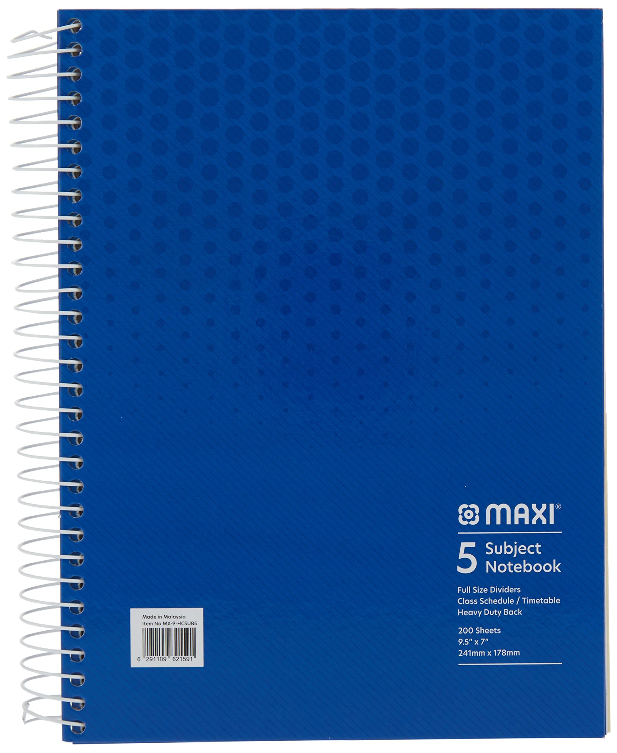 Spiral Hard Cover 5 Subject Notebook 24.1 cmX7 " 200 Sheets, Assorted Colours