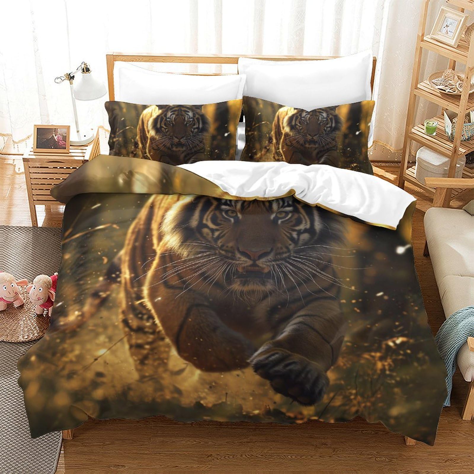 Housse de couette respirante tigre 3D pour literie grand confort anti-transpiration king size
