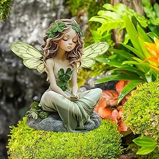 Fairy Garden Stake Ground Plug-in, Four Leaf Clover Pattern Butterfly-Wi...