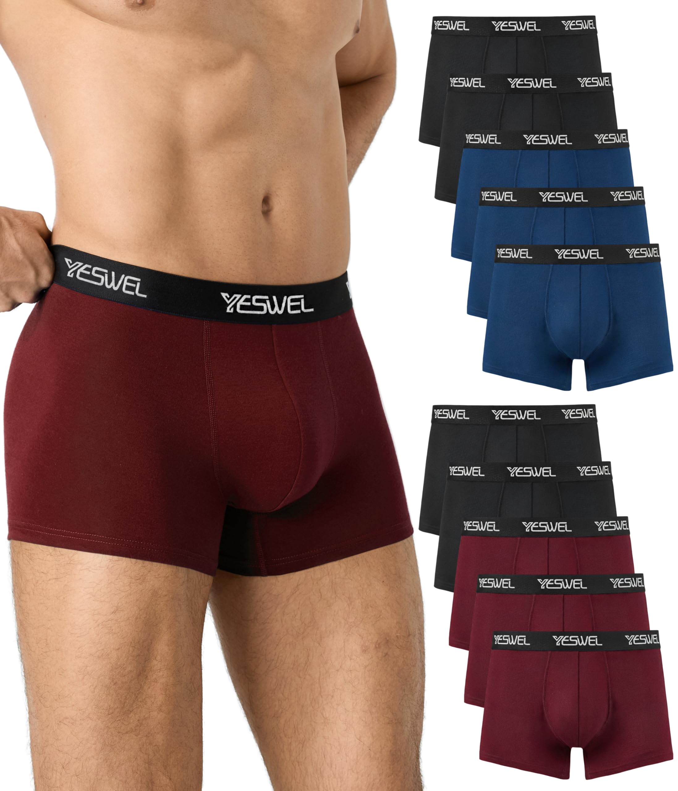 YESWEL Boxershorts Herren 10er Pack, Baumwolle Unterhosen Männer, Ohne Kratzenden Zettel Unterwäsche, Atmungsaktive Retroshorts (Gr. S - 3XL)