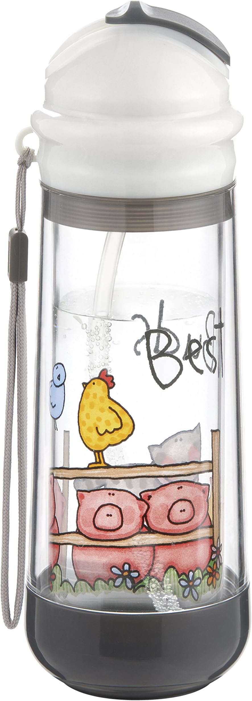 Drinkadeux Glass Double Wall Insulated Bottle with Straw, Pebble/Bestbuds