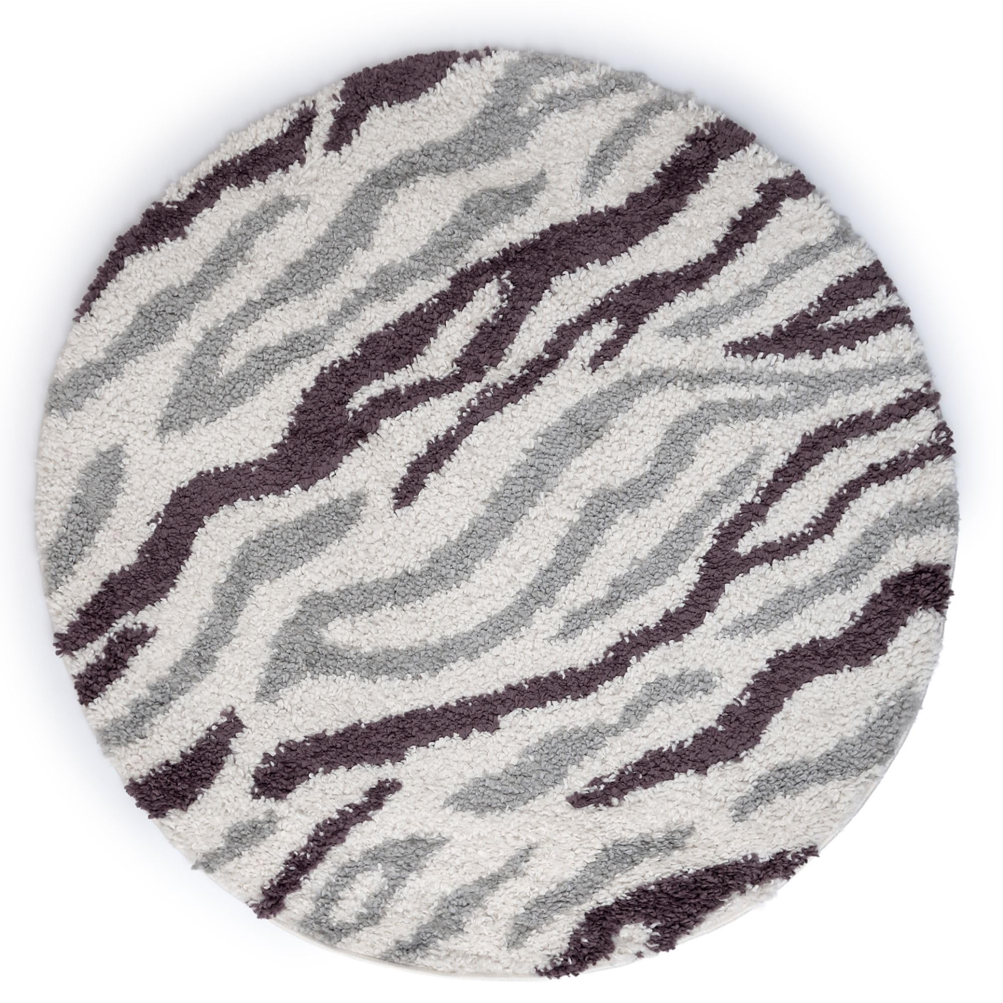 THE RUGS Soft Shaggy Area Rug – Modern Patterned Carpet for Living Room & Bedroom, Extra Plush, Easy to Clean, Zebra Pattern Design (120 cm Round, Grey/Purple) — image 1