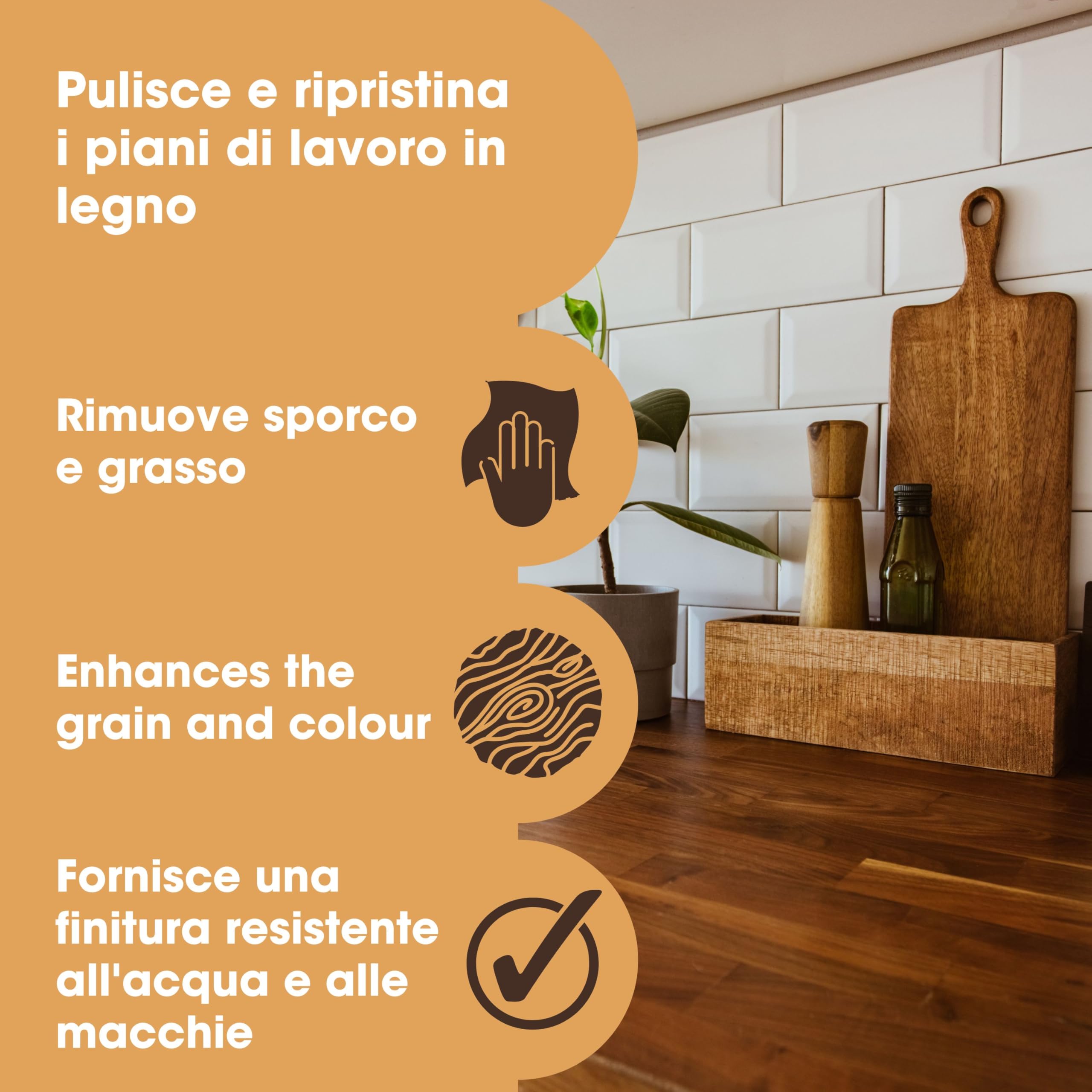 Furniture Clinic - Kit per la cura del legno, pulizia, ripristino e protezione per piani cucina e superfici in legno