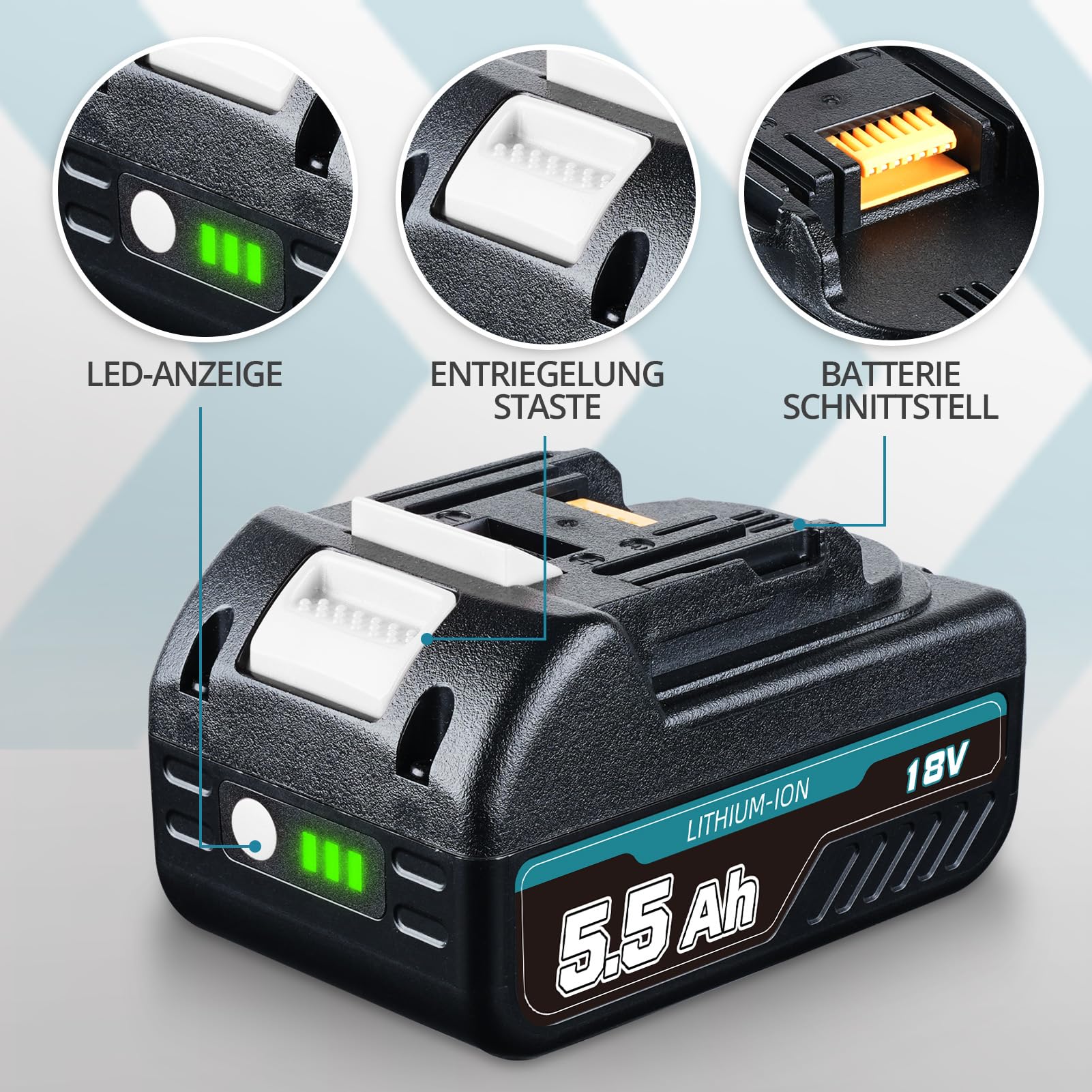 1 pieza de repuesto para Makita BL1850B de 18 V y 5,5 Ah y repuesto para Makita 3 A cargador DC18RC con batería de herramientas LED