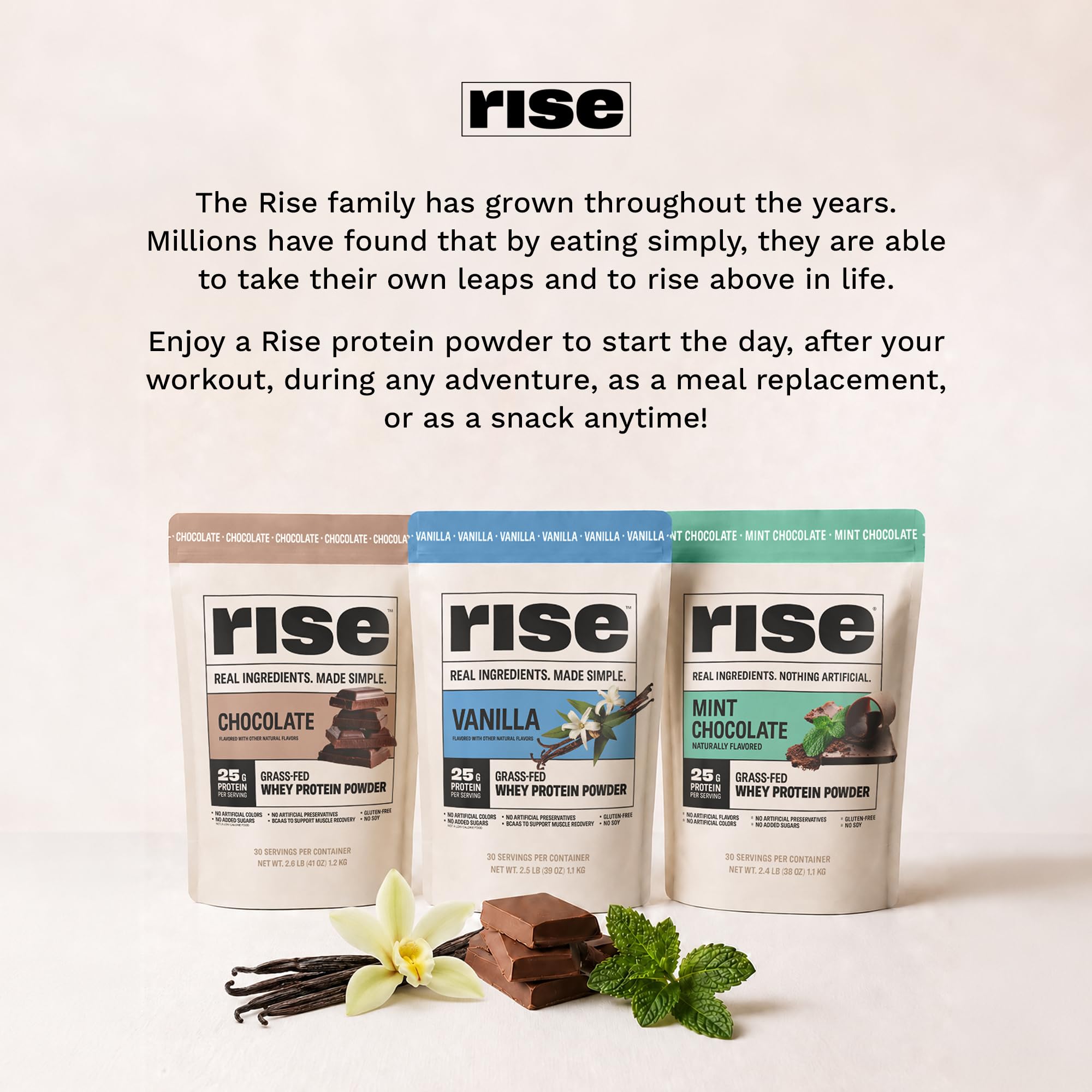 Rise Grass-Fed Whey Protein Powder - Vanilla | 25g Protein No Artificial Flavors, Colors, or Preservatives - Sugar Free, Gluten-Free, Soy Free (2.5 lbs) — Amazon image 7