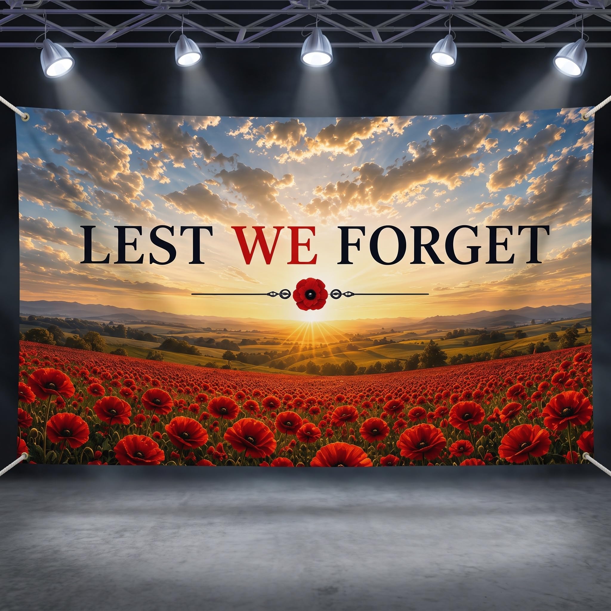 Lest We Forget Banner, Large Remembrance Day Poppy Banner, Memorial Backdrop Tapestry for Remembrance Sunday, Armistice Day Indoor Outdoor Decoration, Garden, School, Church (180 × 110 cm)