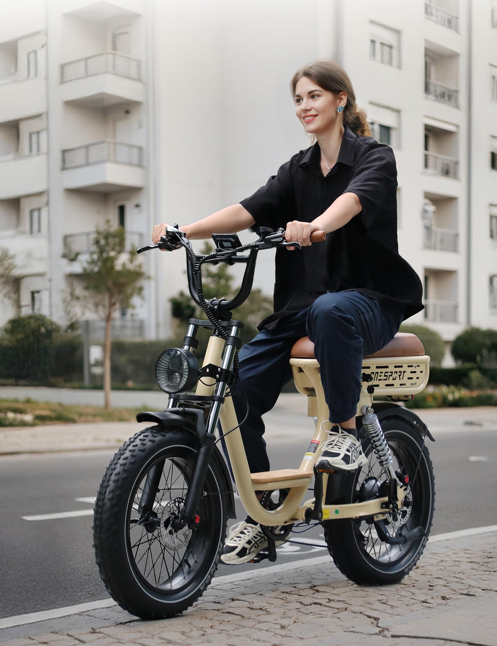 Onesport W66/W77 E Bike Elettrica, 20 X 4 Pollici Fat Tire Ebike con Batteria 48V 18AH/13.5AH Autonomia 30-100KM, Sospensione Integrale & Freni Idraulici, Bici Elettrica Uomo e Donna con Bluetooth APP