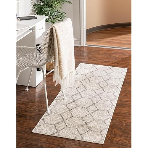 Unique Loom Trellis Frieze Collection Area Rug - Geometric (2' x 10' Runner, Ivory/ Gray)