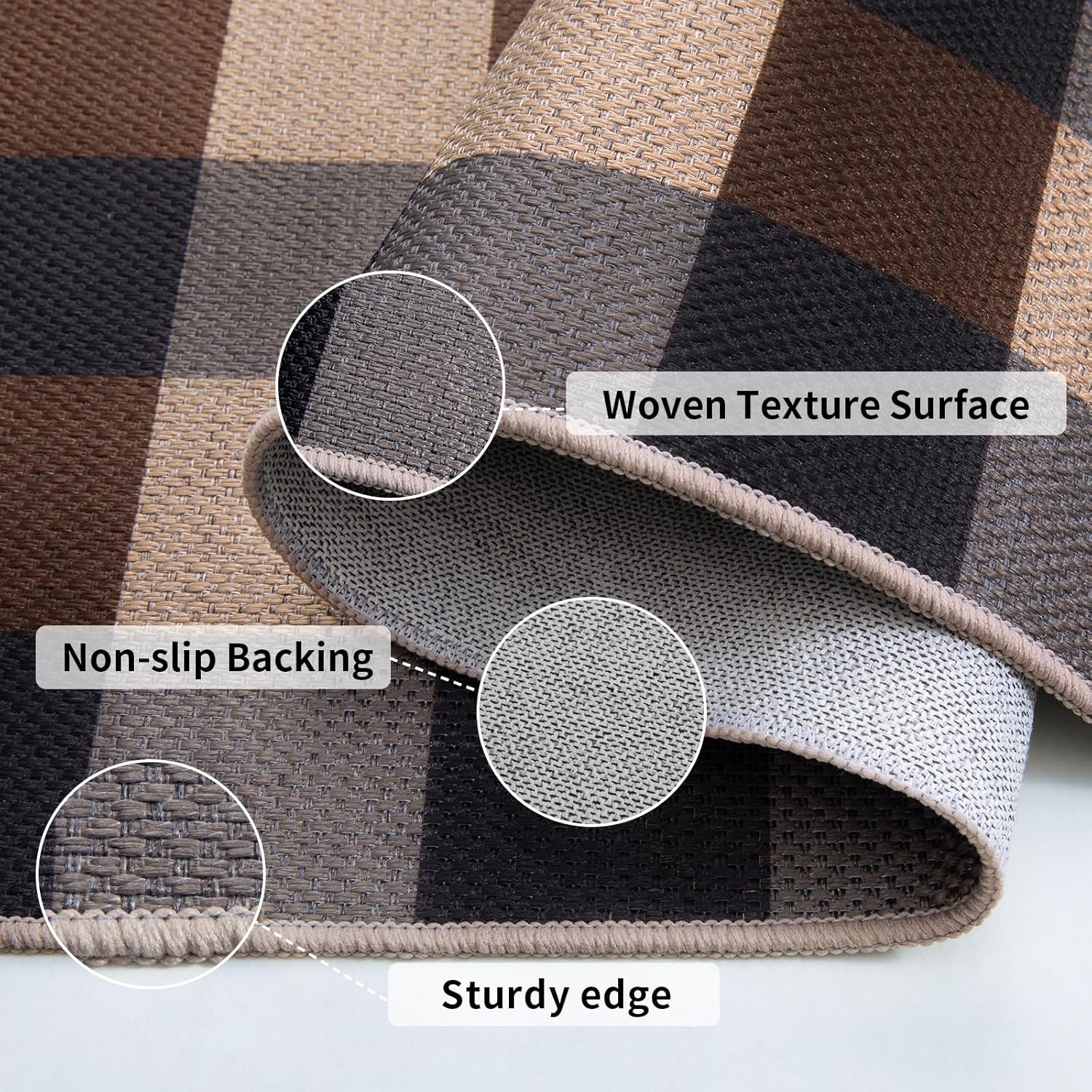 Tangsoo Checkered Easy Jute Rug, 2x3 Washable Ultra Thin Rug for Entryway Non-Slip Black Brown Outdoor Rug,Modern Front Door Mat Carpet for Kitchen Bedroom Porch Doorway