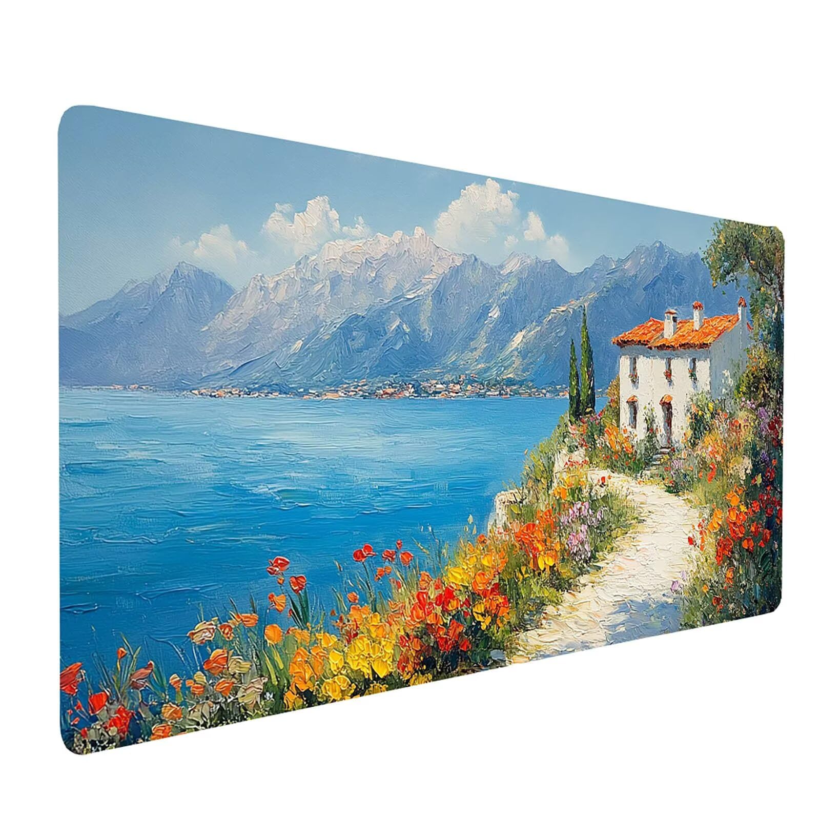 Podkładka pod mysz XXL 160 x 80 x 0,3 cm wodoodporna mata na biurko do gier na klawiaturę bezprzewodowa mysz do laptopa, podkładka pod mysz wioska przeszyte krawędzie antypoślizgowa podstawa, model