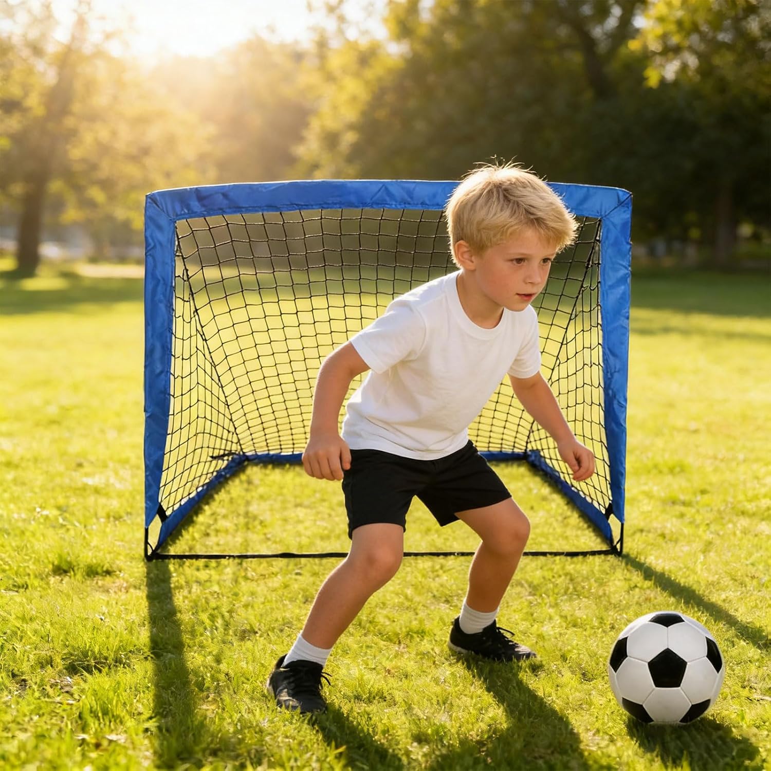 Quick Setup Folding Soccer Net Built with Strong 420D Fabric and Training Cones for Backyard Practice Youth Football Training Gear