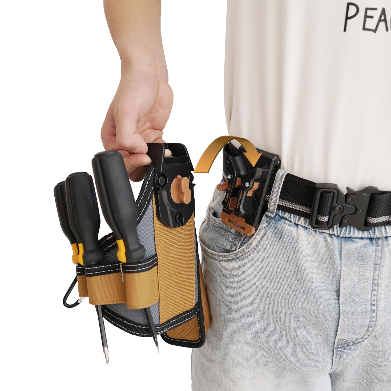 MELOTOUGH Pochette à ruban à mesurer/pochette à couteau utilitaire avec clip de ceinture, support de poche à clip pour couteau pour électrice/charpentier/entrepreneur/technicien