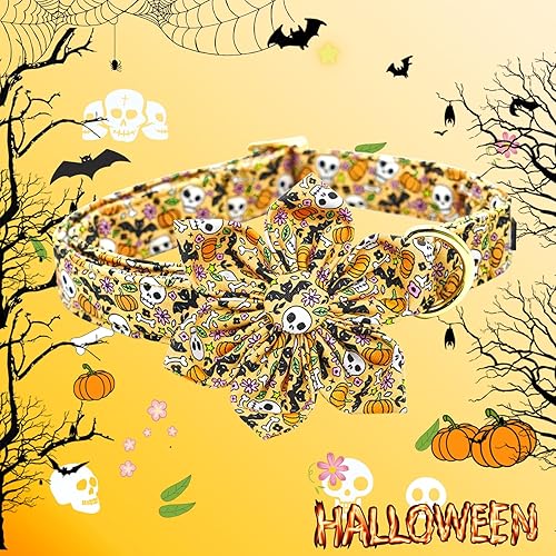 Miniatura 3 de Lionheart Glory Collares de Halloween para perros, collar de calavera con patrón de flores ajustables para perros pequeños y cachorros