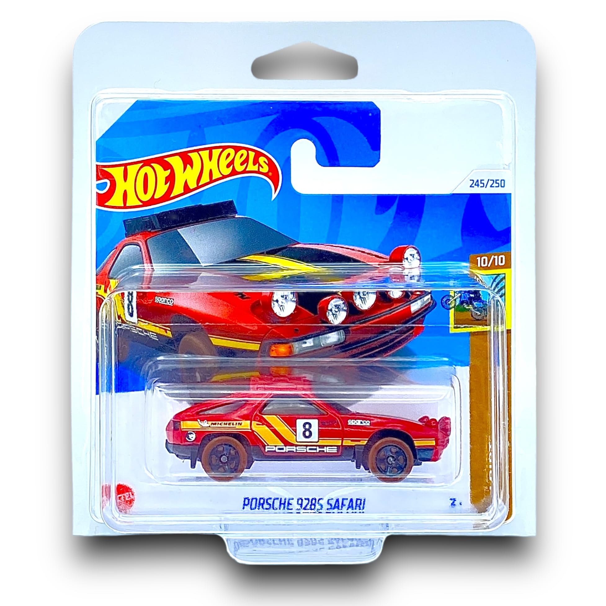 Hot Wheels Porsche 928S Safari (Red, Orange, Black & Brown (TREASURE HUNT)) 10/10 HW Dirt - 2024-245/250 (Short Card) - includes a KLAS Car Keeper Protector Case - HTF29