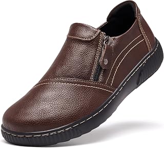 Women Casual Slip on Leather Loafers Dress Walking Shoes US Wide Dark Brown 10