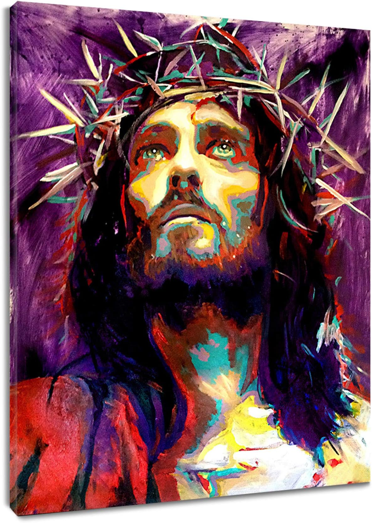 HVEST Jesus Christ Wall Art Watercolor Christian Jesus Portrait Picture Canvas Abstract Framed Painting Modern Artwork for Bedroom Living Room Bathroom Decor,Ready to Hanging,12x16 Inchs