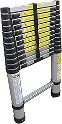 Escada Telescópica de Alumínio 12 Degraus de 3,8 Metros, Resistente, Sapatas Anti-Deslizante, Travas nos degraus, Fácil de Guardar.